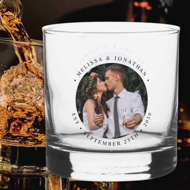Custom Photo Newlywed Couple Name Est Date Wedding Whiskey Glass (Creator Uploaded)