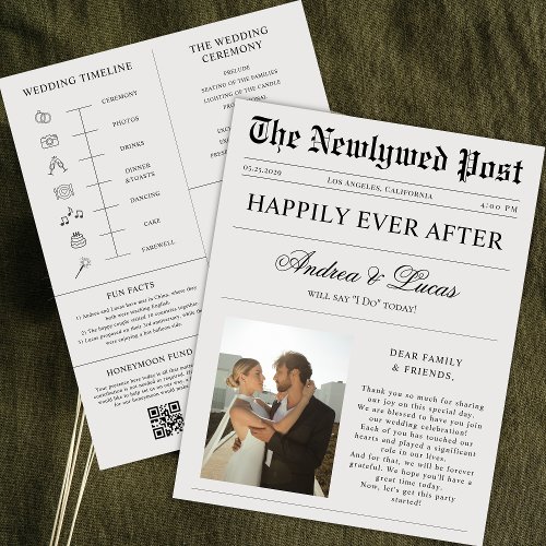 Custom Photo Newspaper  Wedding Program Timeline Flyer