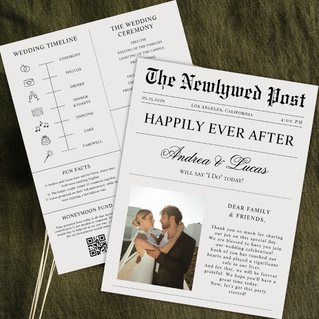 Custom Photo Newspaper & Wedding Program Timeline Flyer (Creator Uploaded)