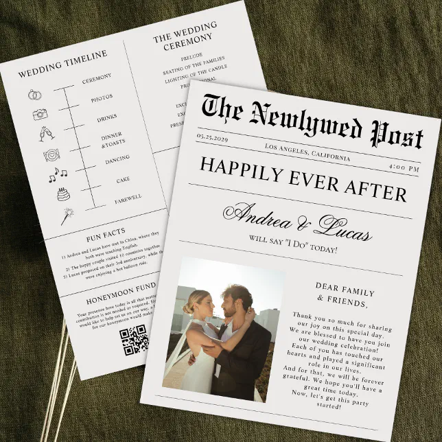 Custom Photo Newspaper & Wedding Program Timeline Flyer | Zazzle