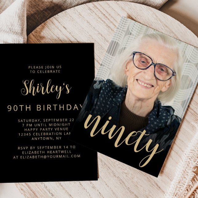 Custom Photo Ninety 90th Birthday Party Invitation (Creator Uploaded)