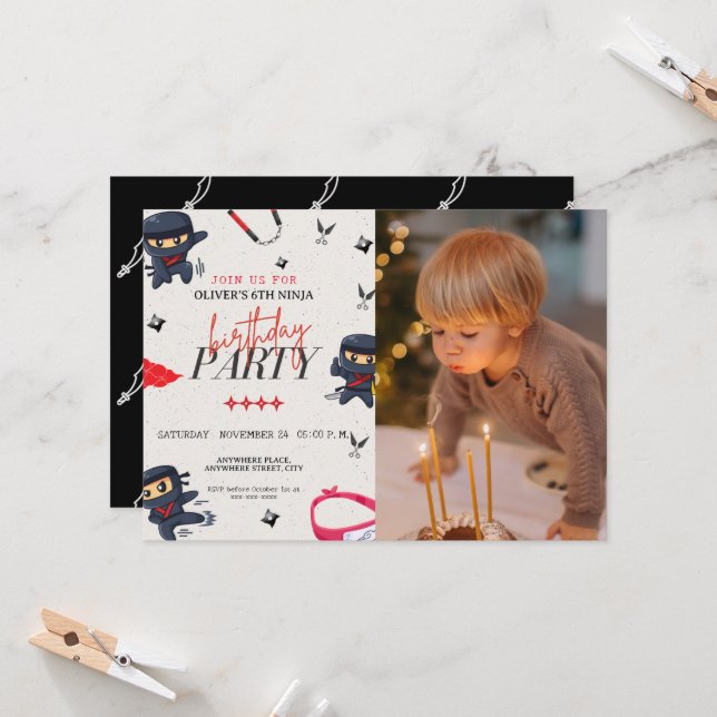 Custom photo, ninja birthday  invitation (Front/Back In Situ)