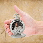 Custom photo number 1 one father pocket watch<br><div class="desc">Template for your own photo of the best father,  dad in the world.  A white frame with black text. White numbers from 8 to 4. A birthday or Christmas gift for your father.  A black,  classic wreath and the number 1.</div>