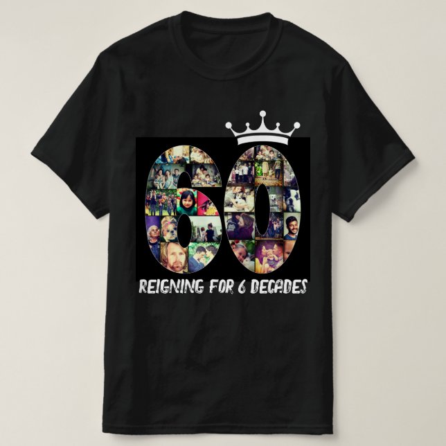 Custom photo number collage 60 text crown T-Shirt (Design Front)