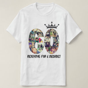 Custom photo number collage 60 text crown white T-Shirt