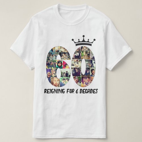 Custom photo number collage 60 text crown white T_Shirt