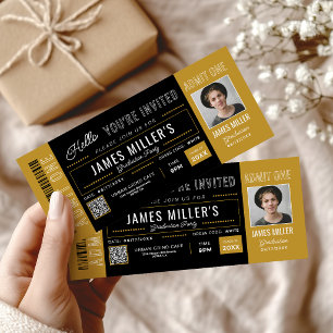 Custom Photo Ochre Black Graduation Invite Tickets