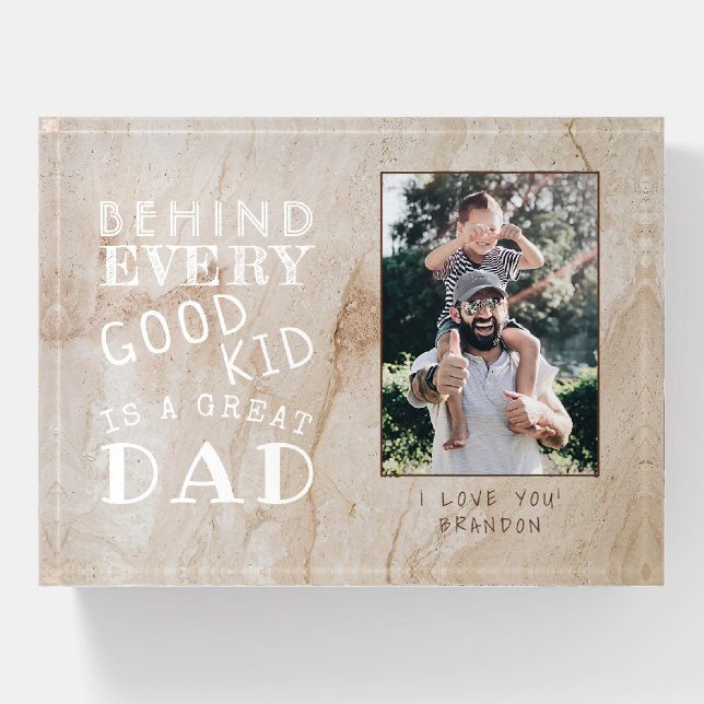 Custom Photo Of Great Dad With Kid Paperweight (Front)