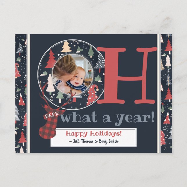 Custom Photo Oh Deer What A Year 2020 Christmas Holiday Postcard (Front)