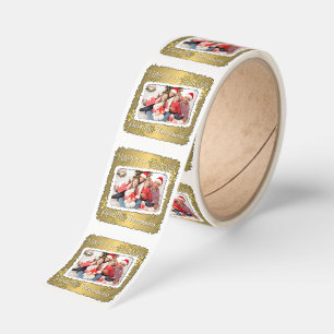 Custom Photo On Faux Gold Snowflakes Pattern Square Sticker