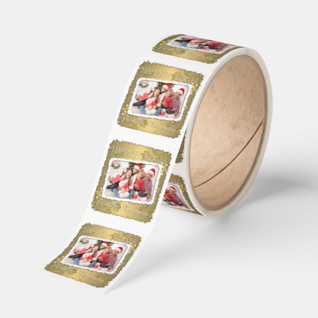 Custom Photo On Faux Gold Snowflakes Pattern Square Sticker (Roll)