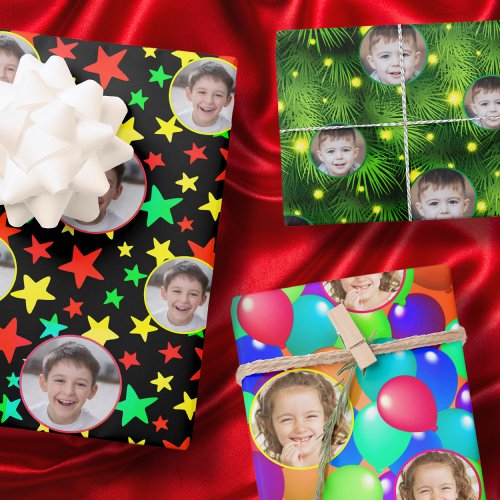 Custom Photo or Logo Colorful Star Balloon Festive Wrapping Paper Sheets