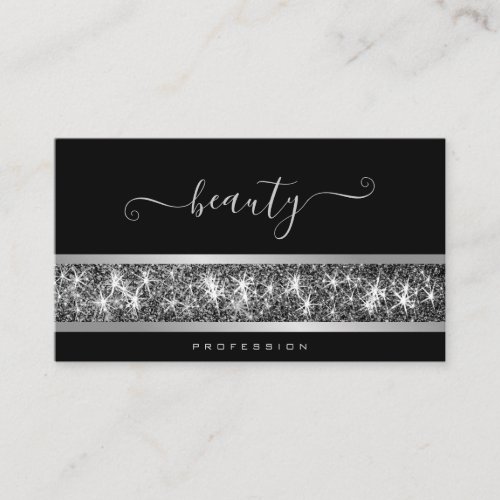 Custom Photo or Logo Luminous Silver Glitter Black Business Card