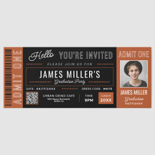 Custom Photo Orange Graduation Invite Tickets