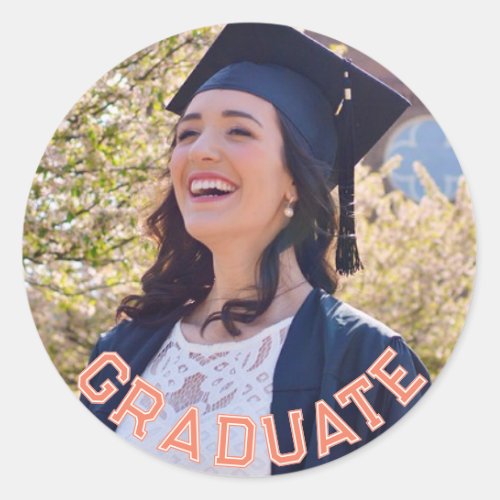 Custom Photo Orange Graduation Party Table Classic Round Sticker