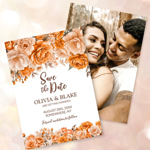 Custom Photo Orange Rose Floral Wedding Save The Date