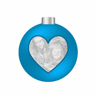 Custom Photo Ornament Blue Heart Bulb