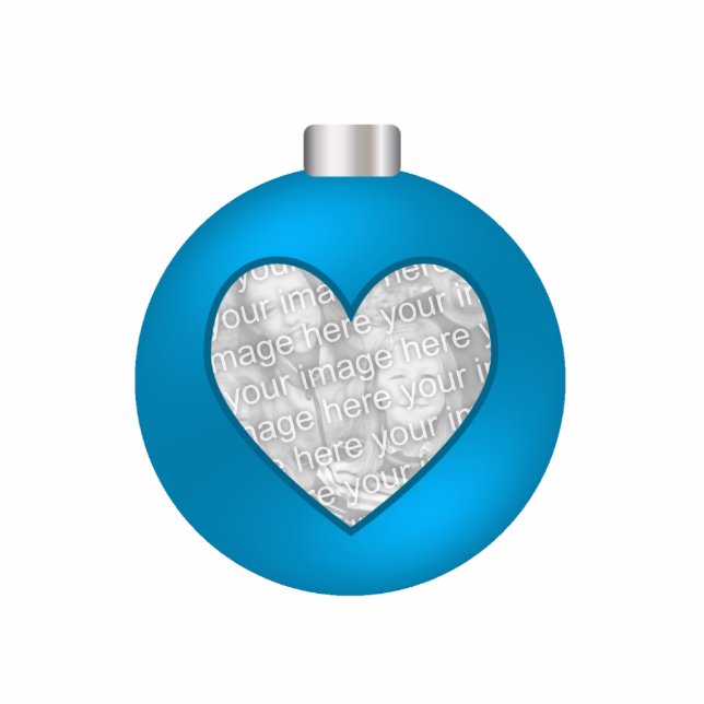 Custom Photo Ornament Blue Heart Bulb (Front)