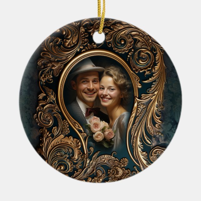 Custom Photo Ornate design Christmas Pendant  Ceramic Ornament (Front)