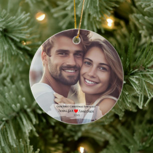 Custom Photo Our First Christmas Engaged   Ceramic Ornament