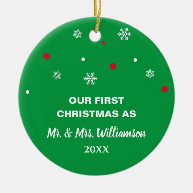 Custom Photo Our First Christmas Married Couple Ceramic Ornament (Front)