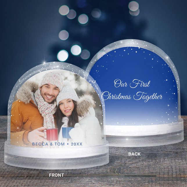 Custom Photo Our First Christmas Snow Globe (Our First Christmas Together snow globe personalized with your photo and text.)