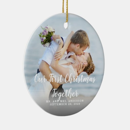 Custom Photo Our First Christmas Together Mr Mrs Ceramic Ornament | Zazzle