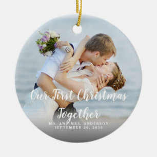 Custom Photo Our First Christmas Together Mr Mrs Ceramic Ornament