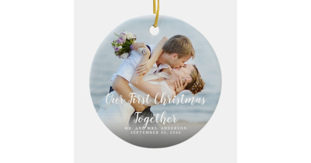 Custom Photo Our First Christmas Together Mr Mrs Ceramic Ornament | Zazzle