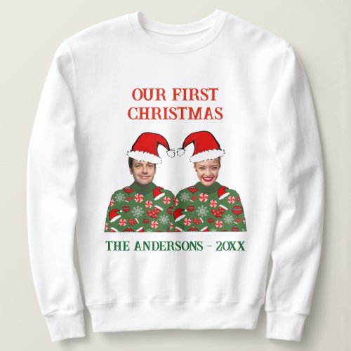 Custom Photo Our First Christmas Ugly Sweater
