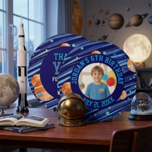 Custom Photo Outer Space Planets Boy Birthday  Thank You Card