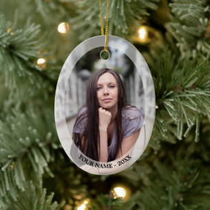 Custom Photo Oval White Frame Christmas Ornament