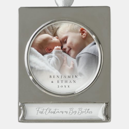 Custom Photo Overlay 1st Christmas Big Brother Silver Plated Banner Ornament