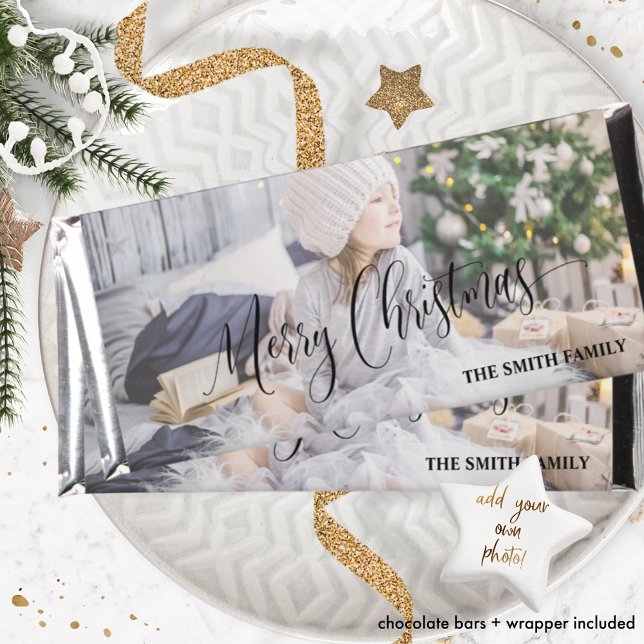 Custom, Photo Overlay Merry Christmas Chocolate Hershey Bar Favors (Creator Uploaded)
