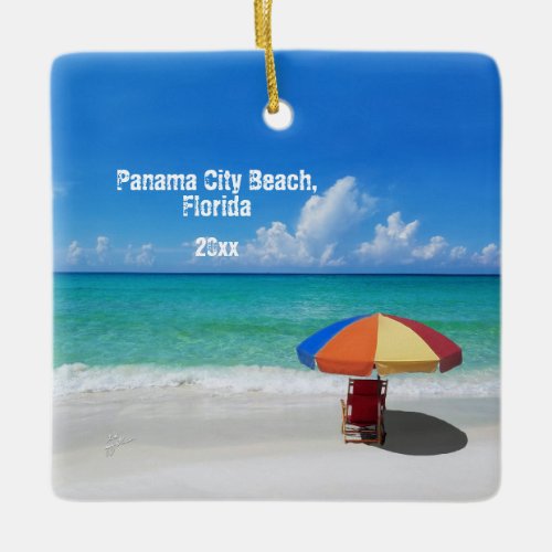 Custom Photo Panama City Beach Umbrellas Ceramic Ornament