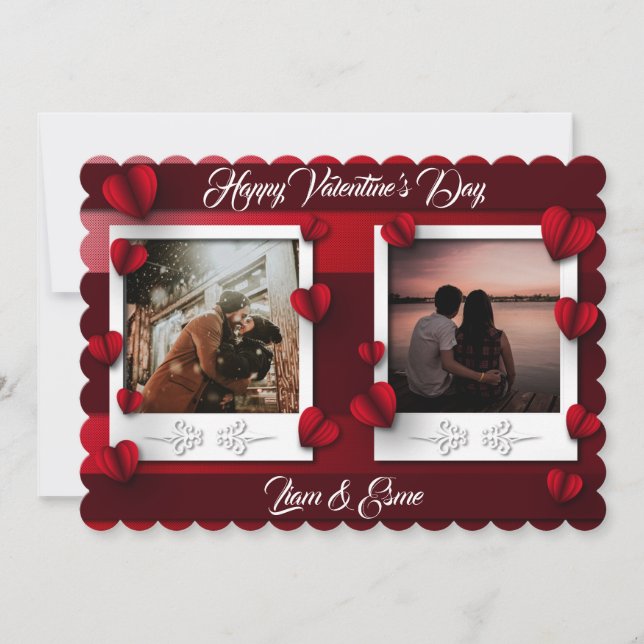 Custom Photo Paper Hearts Valentine's Day Holiday Card (Front)