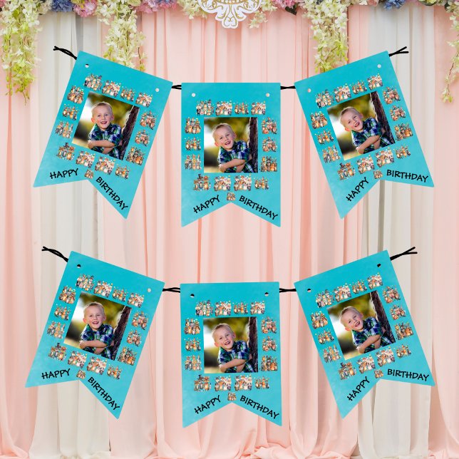 Custom Photo Party Animals Theme Kids Birthday Bunting Flags (Creator Uploaded)