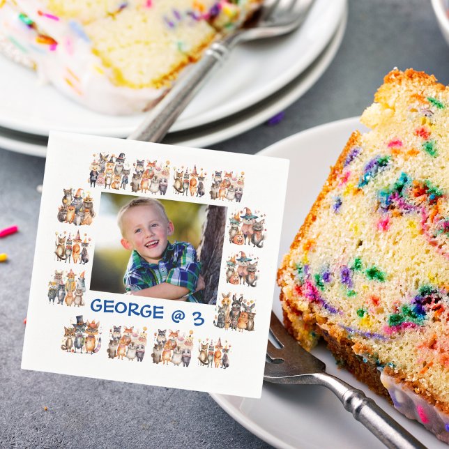 Custom Photo Party Animals Theme Kids Birthday Napkins (Creator Uploaded)