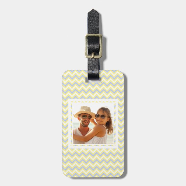 Custom Photo Pastel Chevron Pattern Luggage Tag (Front Vertical)