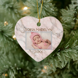Custom Photo Pastel Pink Gray Marble Pattern 2025 Ceramic Ornament