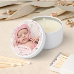 Custom Photo Pastel Pink Gray Marble Pattern 2025 Mini Candle Favors