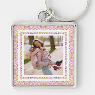 Custom Photo Pastel Pink Happy Green Mother’s Day Keychain