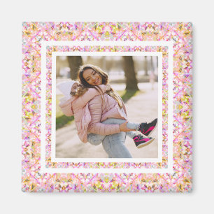 Custom Photo Pastel Pink Happy Green Mother’s Day Magnet