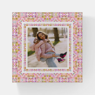 Custom Photo Pastel Pink Happy Green Mother’s Day Paperweight