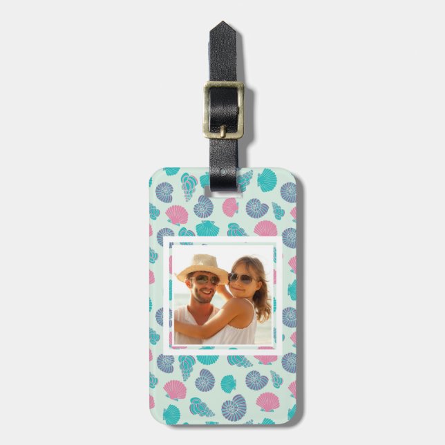Custom Photo Pastel Seashell Pattern 1 Luggage Tag (Front Vertical)