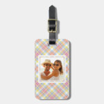 Custom Photo Pastel Stripe Plaid Luggage Tag