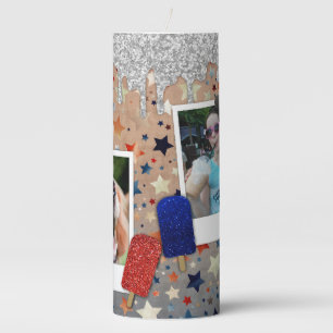 Custom Photo Patriotic Stars Red, White And Blue Pillar Candle