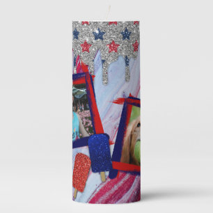 Custom Photo Patriotic Swirls Red, White And Blue Pillar Candle
