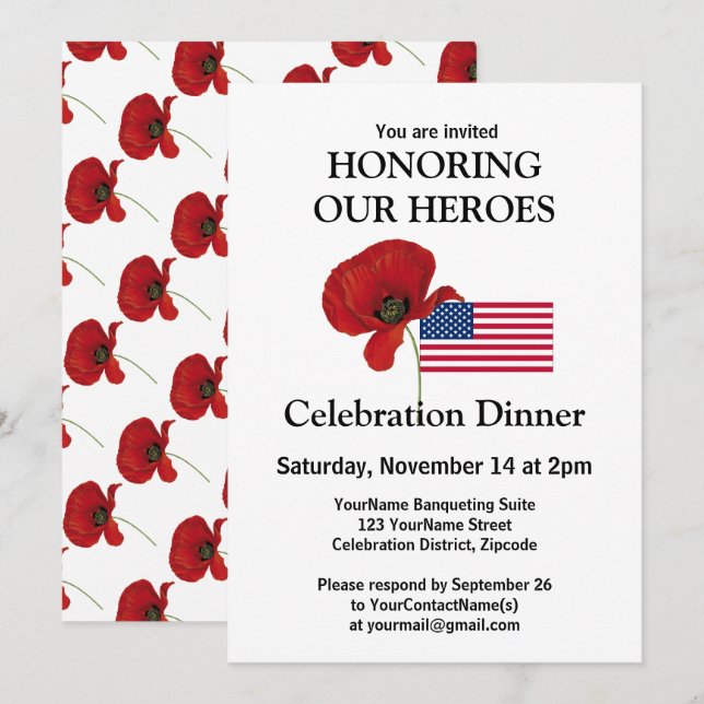 Custom Photo Patriotic USA Veterans Dinner Invitation (Front/Back)