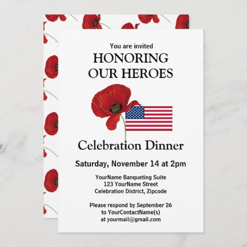 Custom Photo Patriotic USA Veterans Dinner Invitation